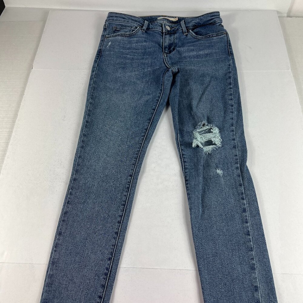 Levi's Jeans Women's 26 711 Skinny Fit Blue Faded Distressed Faded Stretch Denim